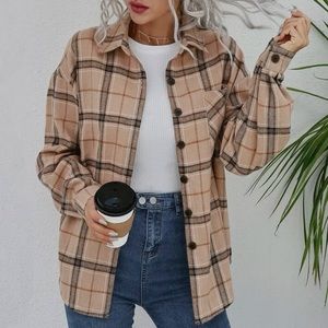 Tan  plaid oversized button up shacket jacket